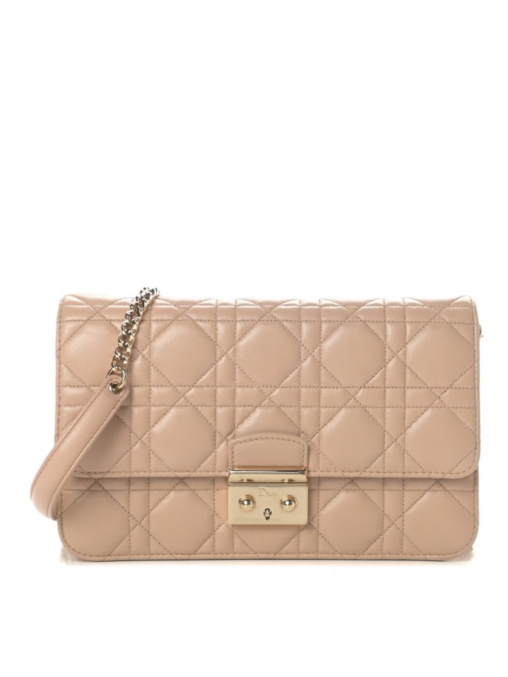 Christian Dior Cannage Miss Dior Beige Crossbody Bag with Gold Lock
